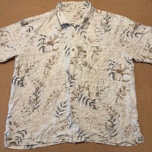 Back Bay Shirt Mens XL Beige Tropical Pineapple Palm Leaf Slub Button Down